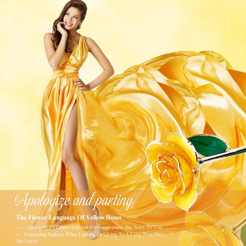 klarako 24K Yellow Rose for Her, Eternal Eternity Love Real Gold Plated Rose Flower, Romantic Present for Wife, Girlfriend, Anniversary, Parting, Apologize (Yellow) - Image 4