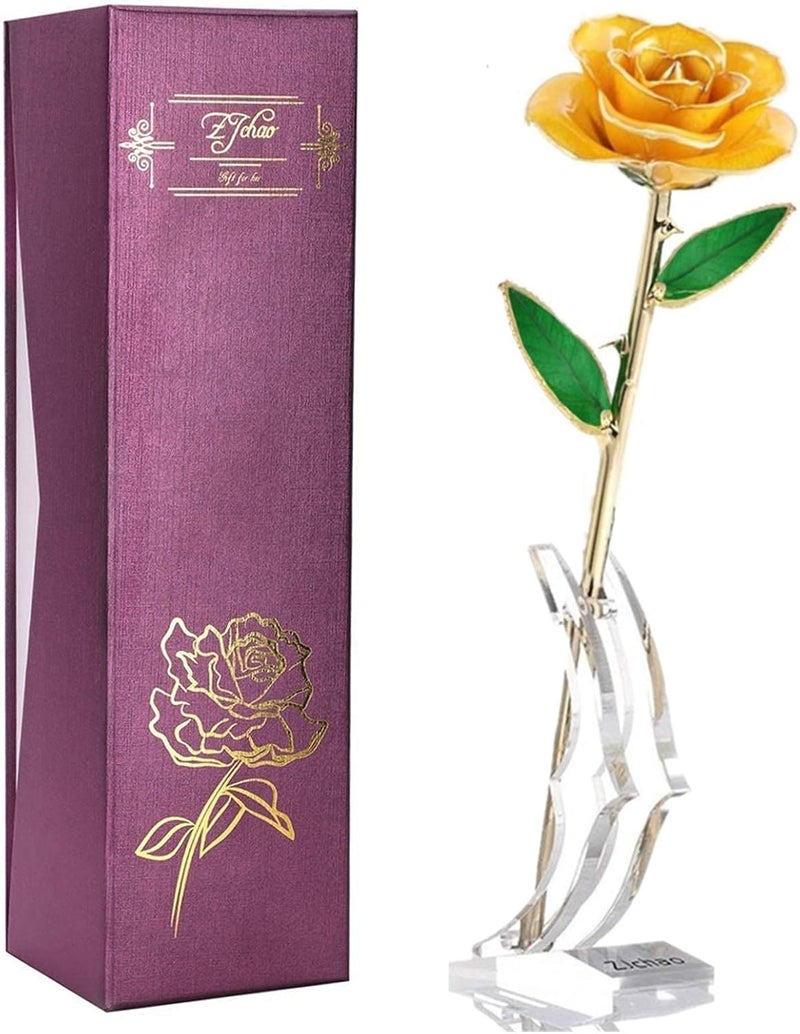 klarako 24K Yellow Rose for Her, Eternal Eternity Love Real Gold Plated Rose Flower, Romantic Present for Wife, Girlfriend, Anniversary, Parting, Apologize (Yellow) - Image 1