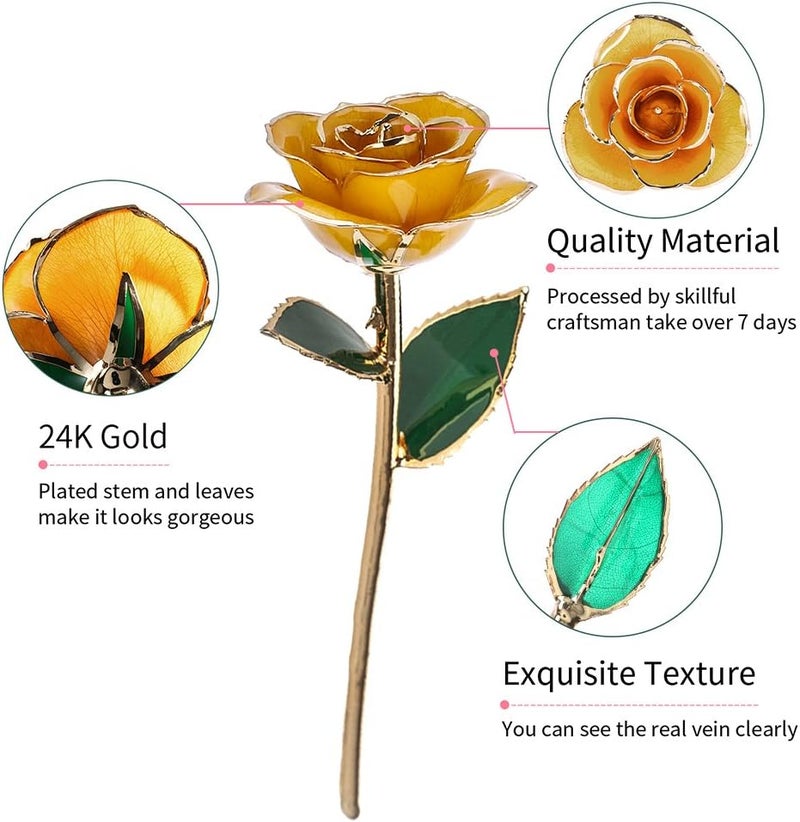 klarako 24K Yellow Rose for Her, Eternal Eternity Love Real Gold Plated Rose Flower, Romantic Present for Wife, Girlfriend, Anniversary, Parting, Apologize (Yellow) - Image 5