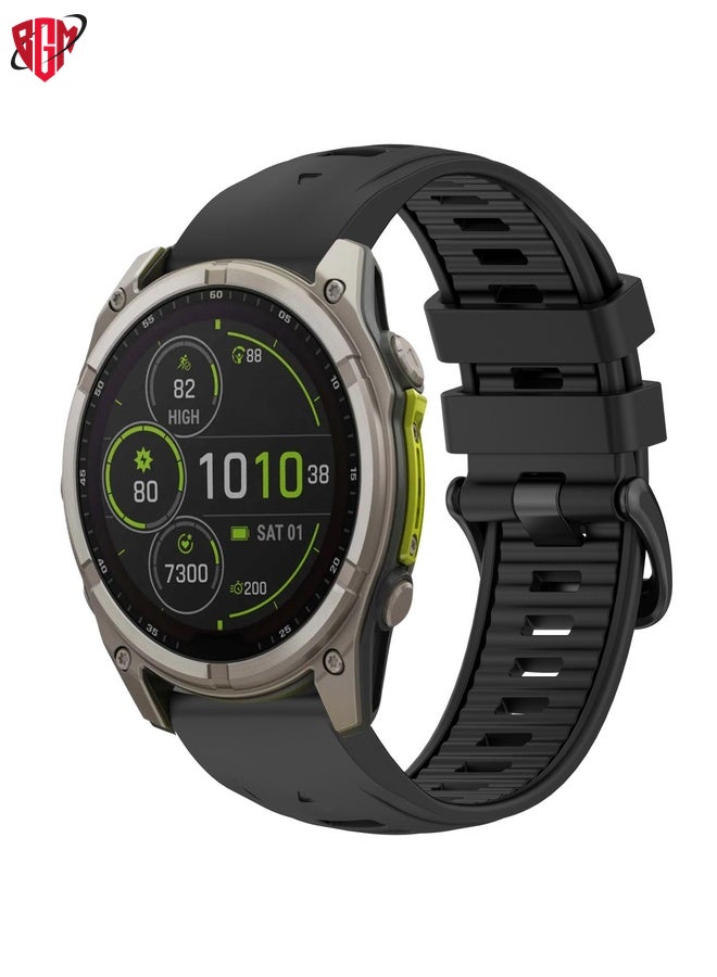 BGM Watch Band Strap For Garmin Fenix 8 MIP 51mm Dual Color Quick Release Steel Buckle 26mm Silicone Watch Band(Black)  - Image 1