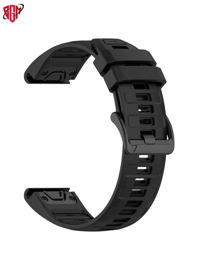 BGM Watch Band Strap For Garmin Fenix 8 MIP 51mm Dual Color Quick Release Steel Buckle 26mm Silicone Watch Band(Black)  - Image 2