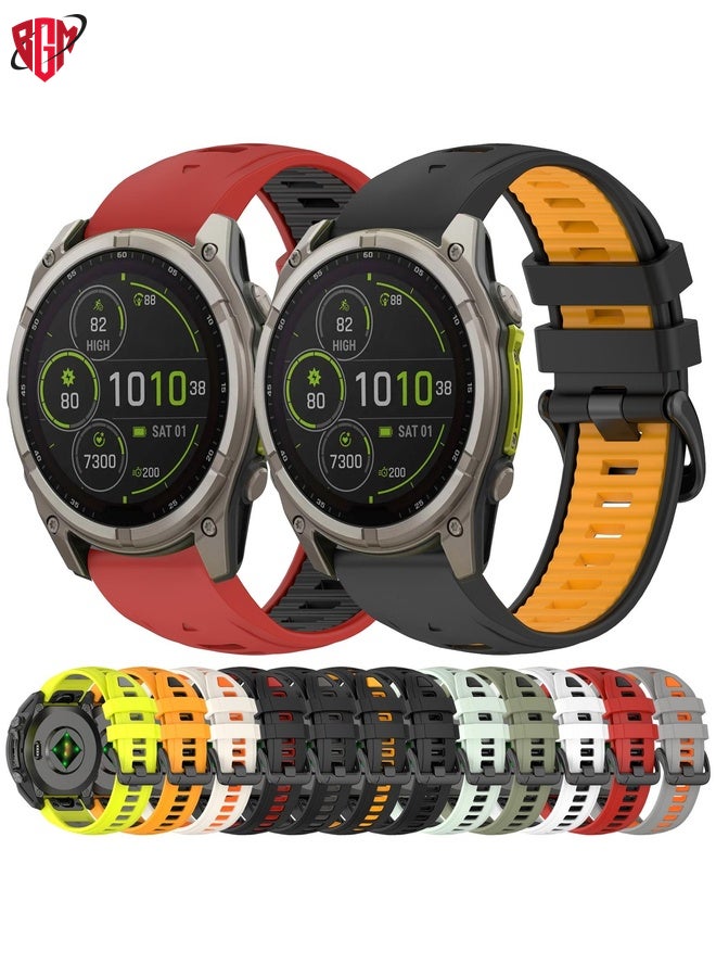 BGM Watch Band Strap For Garmin Fenix 8 MIP 51mm Dual Color Quick Release Steel Buckle 26mm Silicone Watch Band(Black)  - Image 3
