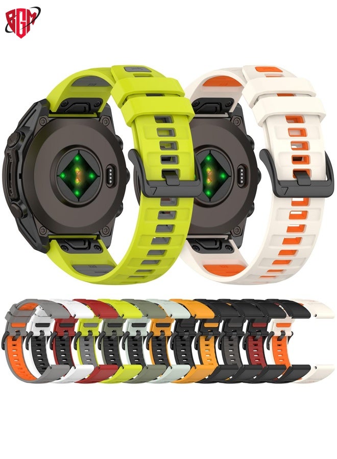 BGM Watch Band Strap For Garmin Fenix 8 MIP 51mm Dual Color Quick Release Steel Buckle 26mm Silicone Watch Band(Black)  - Image 4
