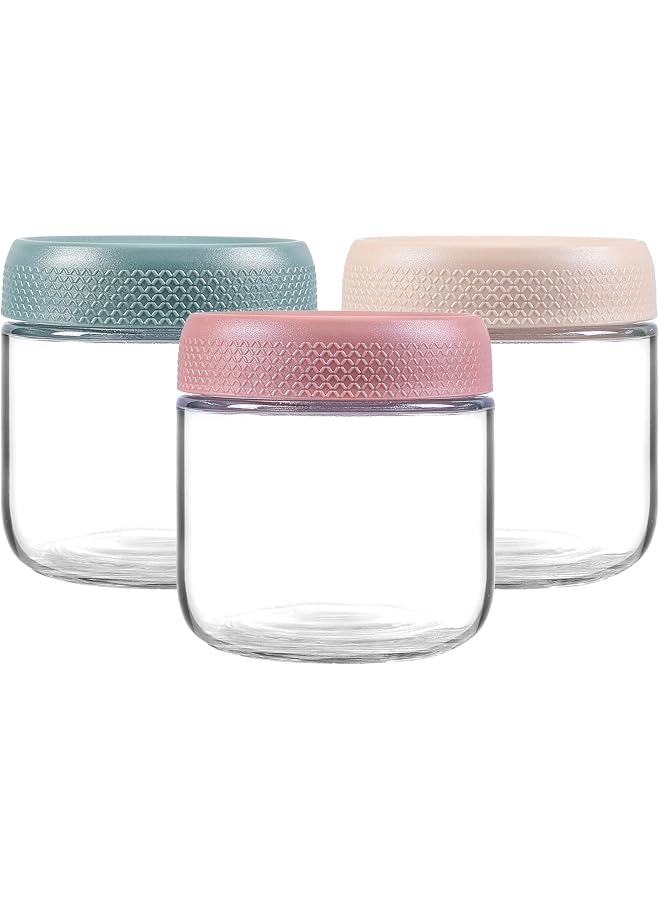 إكسفور برطمانات زجاجية سعة 10 أونصة بأغطية محكمة الإغلاق، عبوة من 3 برطمانات ماسون واسعة الفم لتخزين الشوفان طوال الليل، والسلطة، والوجبات الخفيفة، والزبادي، والتوابل، والسكر، وحاويات زجاجية لتخزين الطعام - Image 1