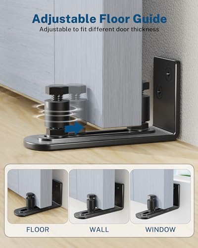 Titeck Barn Door Hardware Kit -6.6FT Sliding Door Hardware with Adjustable Floor Guide, 2 Handles and Latch -Fit 36''-40'' Wide Panel, I Shape Hanger, Black - Image 4