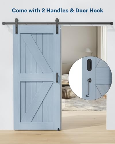 Titeck Barn Door Hardware Kit -6.6FT Sliding Door Hardware with Adjustable Floor Guide, 2 Handles and Latch -Fit 36''-40'' Wide Panel, I Shape Hanger, Black - Image 5