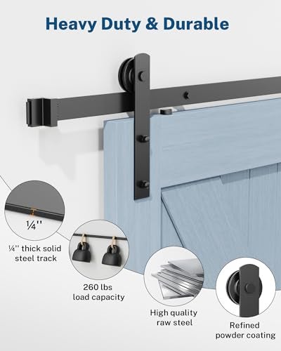 Titeck Barn Door Hardware Kit -6.6FT Sliding Door Hardware with Adjustable Floor Guide, 2 Handles and Latch -Fit 36''-40'' Wide Panel, I Shape Hanger, Black - Image 3