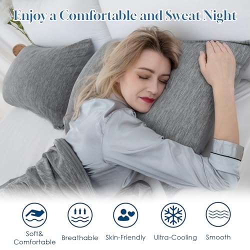 CHOSHOME Cooling Pillow Cases Zipper Pillow Covers Q-Max > 0.45 Zippered Pillowcases for Hot Sleepers, Soft, Breathable, Skin-Friendly, 2 Pack (Standard, 20" x 26", Grey) - Image 4