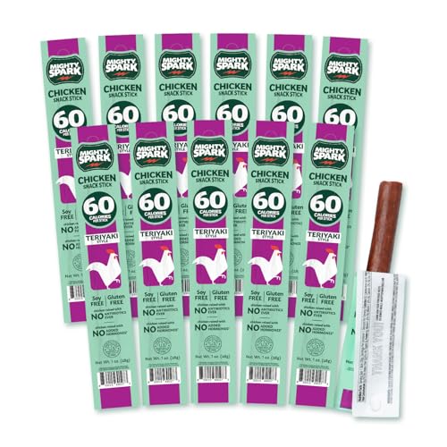 Mighty Spark Chicken Snack Sticks  Teriyaki  6g of Protein No Antibiotics No Hormones Gluten Free Soy Free Meat Sticks  High Protein Keto Snacks Weight Watchers Approved  12 Count - Image 1