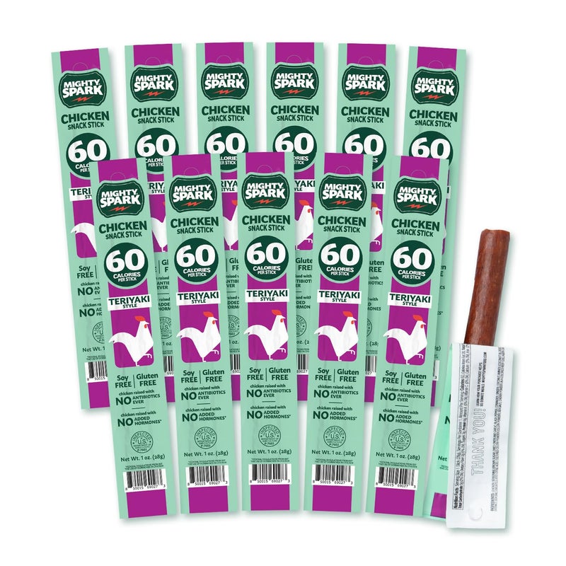 Mighty Spark Chicken Snack Sticks  Teriyaki  6g of Protein No Antibiotics No Hormones Gluten Free Soy Free Meat Sticks  High Protein Keto Snacks Weight Watchers Approved  12 Count - Image 3