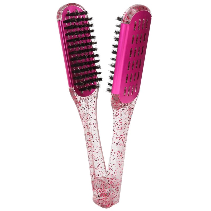 klarako Hair Straightening Splint Comb, Soft Hair Double Sided Hair Straightener Clamp Brush Styling Tool Rose Red - Image 1