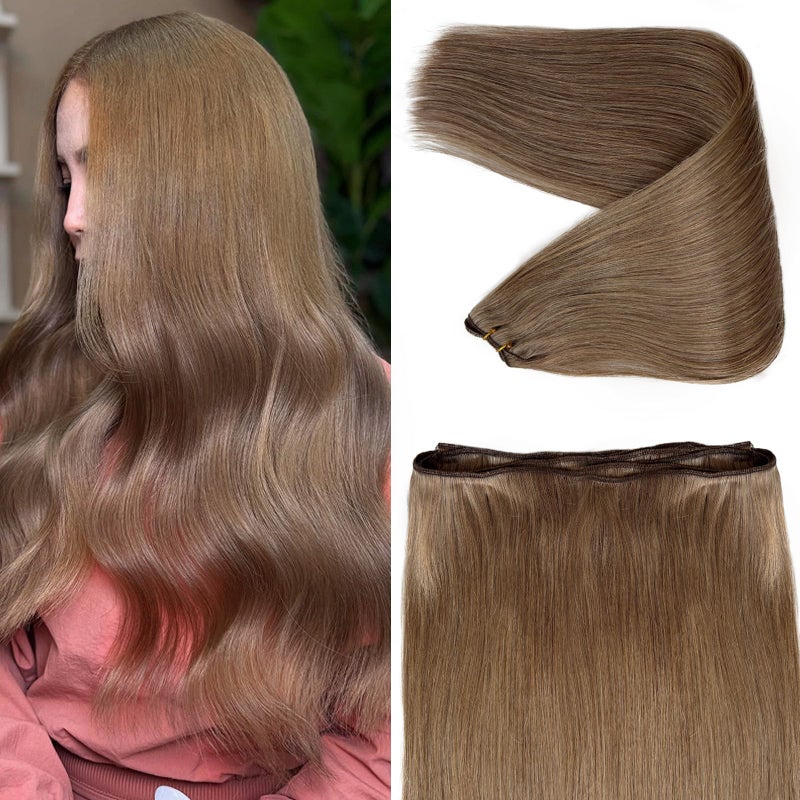 Licoville Ash Brown Bundles Human Hair Sew in Extensions Straight 16 Inch 100G Full Head Human Hair Weft Sew in Hair Extensions Real Human Hair Ash Brown Hand Tied Weft Extensions for Women - Image 2