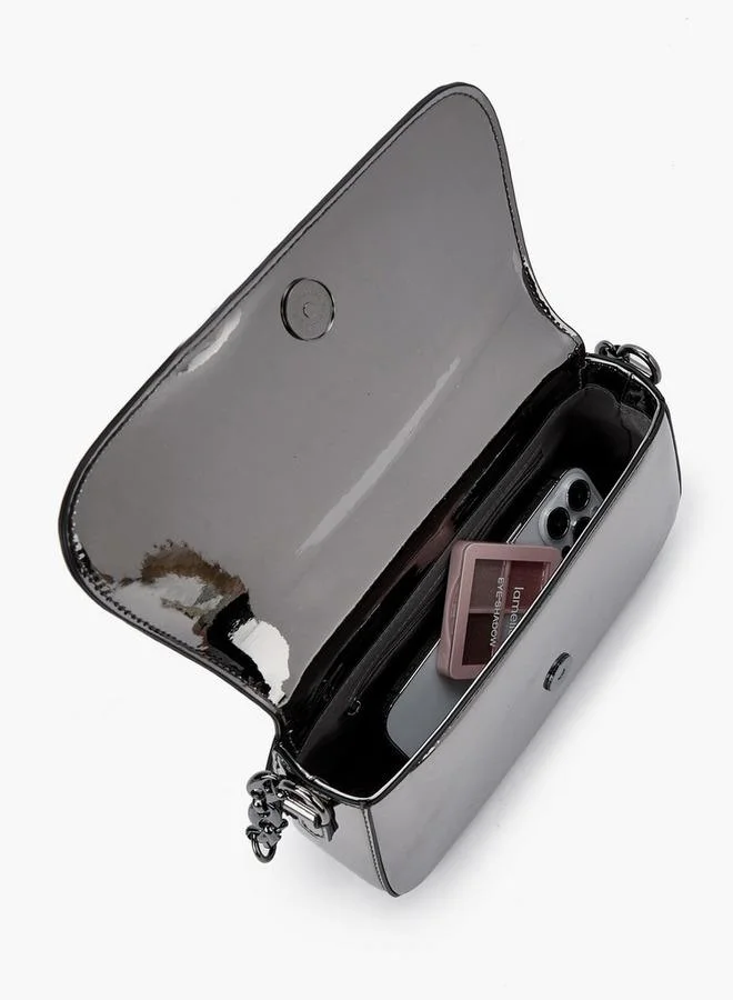 Flora Bella By Shoexpress Metallic Shoulder Bag with Flap Closure