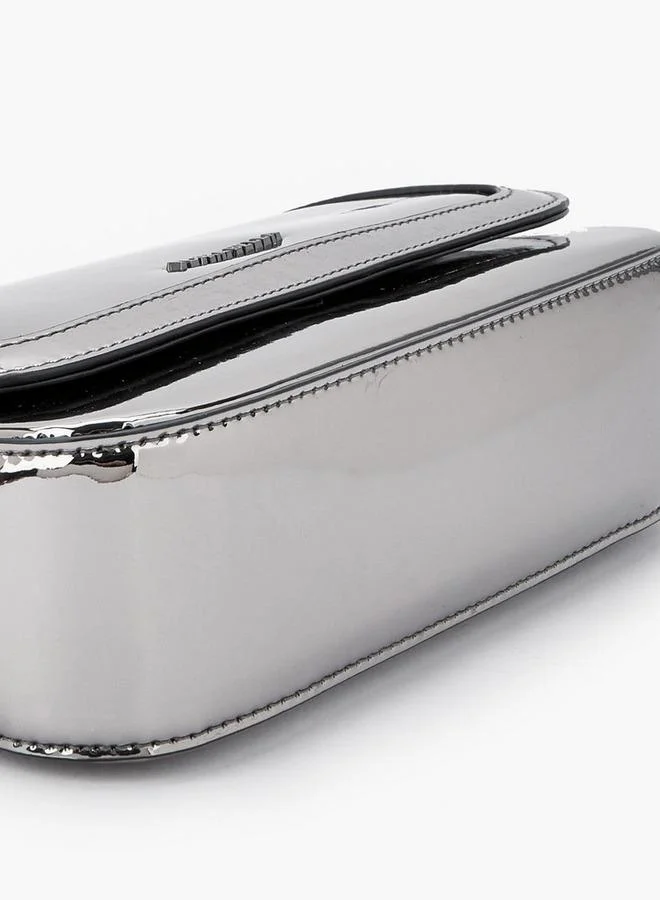 Flora Bella By Shoexpress Metallic Shoulder Bag with Flap Closure