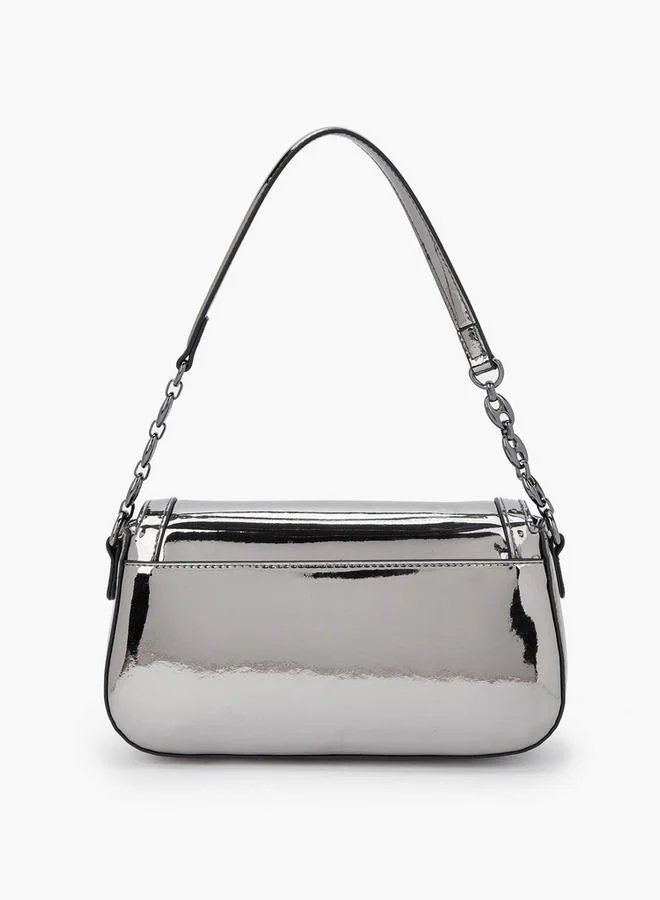 Flora Bella By Shoexpress Metallic Shoulder Bag with Flap Closure