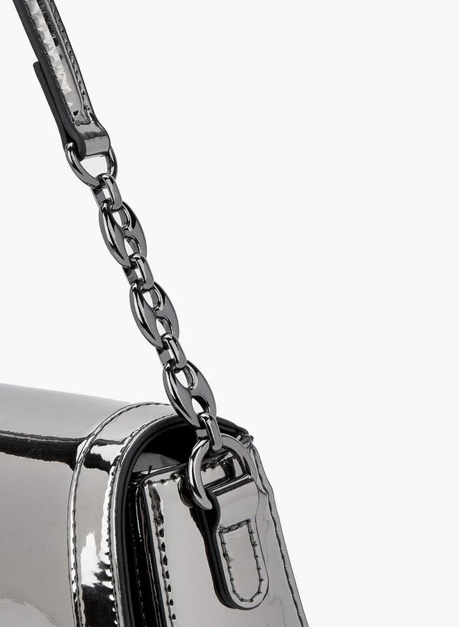 Flora Bella By Shoexpress Metallic Shoulder Bag with Flap Closure
