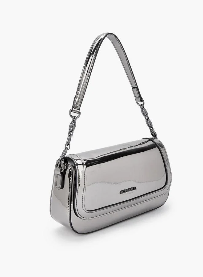 Flora Bella By Shoexpress Metallic Shoulder Bag with Flap Closure
