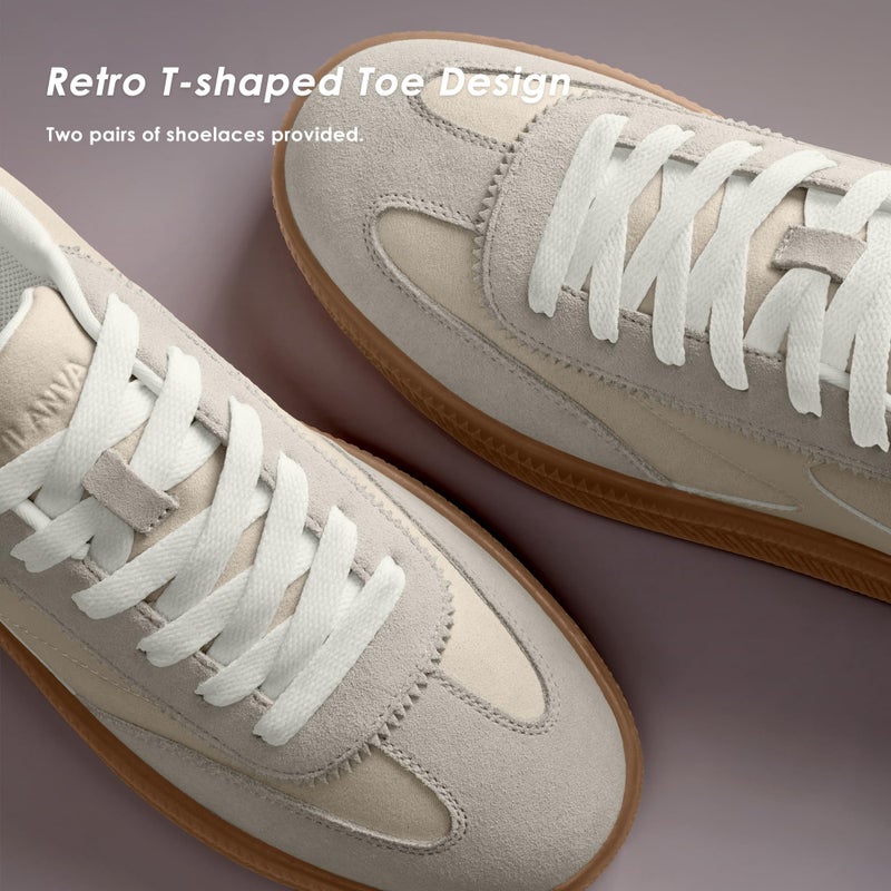 Vilanva Women's Fashion Sneakers Casual Tennis Shoes with Genuine Suede Classic Retro Gum Sole Walking Trendy Footwear Beige Multi - Image 5
