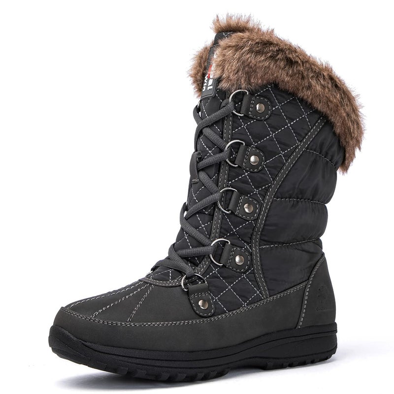 GLOBALWIN Women's Snow Boots Waterproof Mid-Calf Winter Boots For Women With Warm Fleece Lining, Stylish Fur Boots For Women With Non-Slip Sole And Quilted Comfortable Grey Boots Size 8M - Image 2