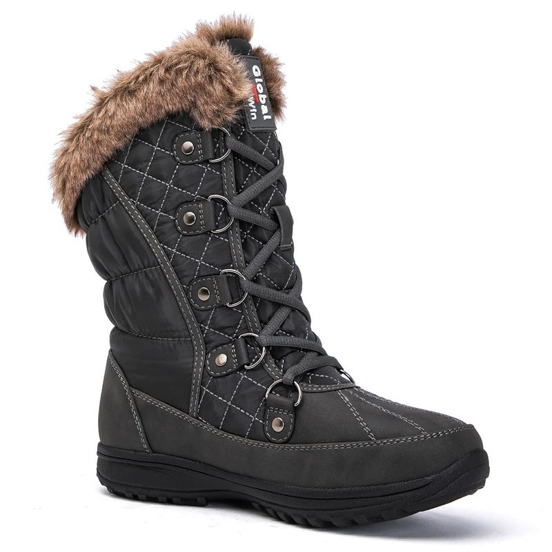 GLOBALWIN Women's Snow Boots Waterproof Mid-Calf Winter Boots For Women With Warm Fleece Lining, Stylish Fur Boots For Women With Non-Slip Sole And Quilted Comfortable Grey Boots Size 8M - Image 3