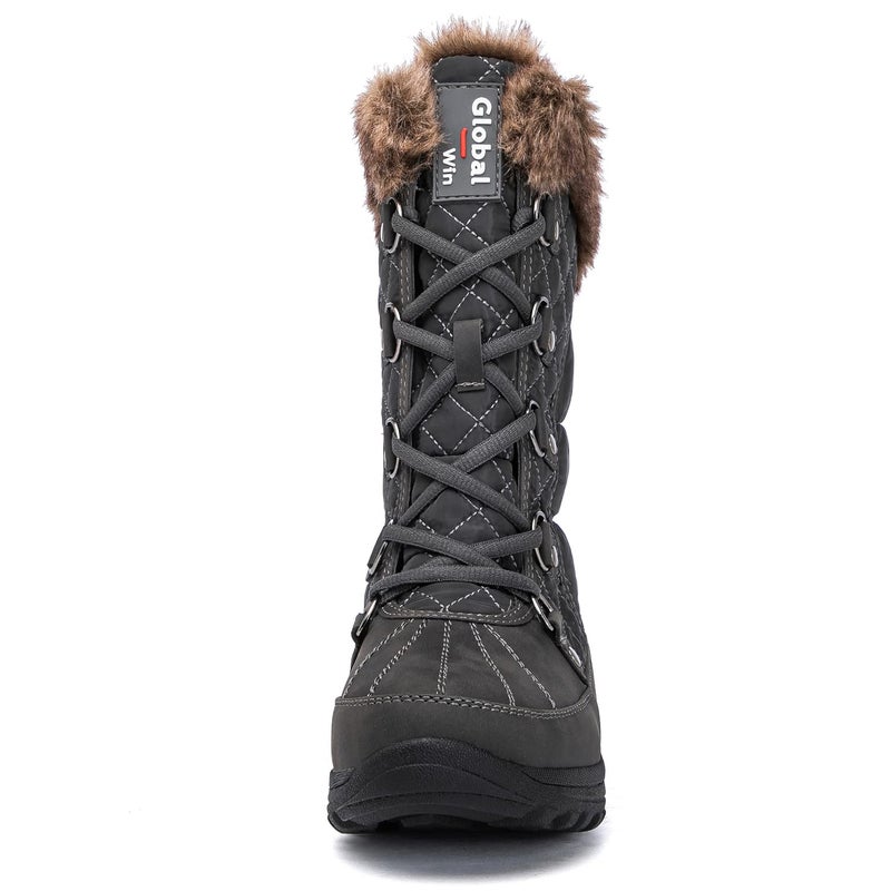 GLOBALWIN Women's Snow Boots Waterproof Mid-Calf Winter Boots For Women With Warm Fleece Lining, Stylish Fur Boots For Women With Non-Slip Sole And Quilted Comfortable Grey Boots Size 8M - Image 4