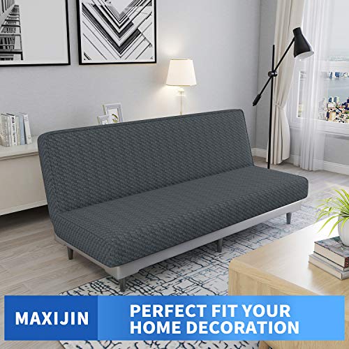 MAXIJIN Jacquard Futon Cover Stretch Armless Futon Sofa Cover Soft Futon Slipcover with Elastic Bottom Thick Sofa Bed Furniture Protector Covers, Machine Washable (Dark Gray) - Image 2