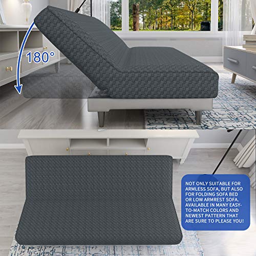 MAXIJIN Jacquard Futon Cover Stretch Armless Futon Sofa Cover Soft Futon Slipcover with Elastic Bottom Thick Sofa Bed Furniture Protector Covers, Machine Washable (Dark Gray) - Image 5
