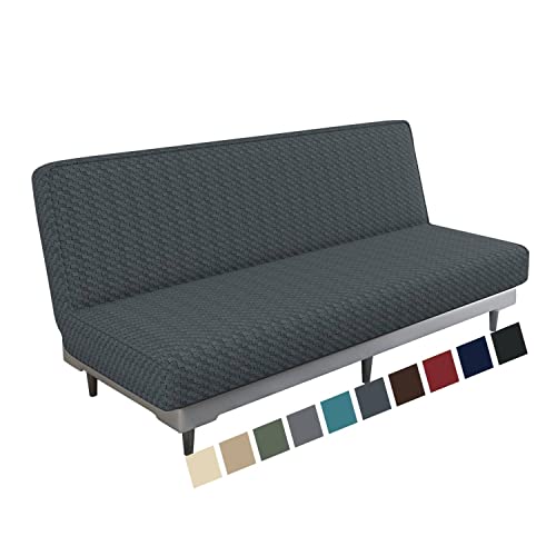 MAXIJIN Jacquard Futon Cover Stretch Armless Futon Sofa Cover Soft Futon Slipcover with Elastic Bottom Thick Sofa Bed Furniture Protector Covers, Machine Washable (Dark Gray) - Image 1