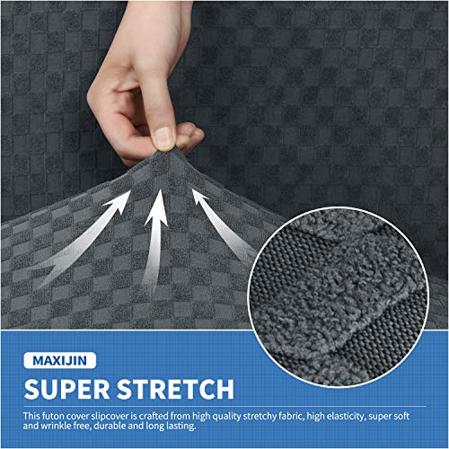MAXIJIN Jacquard Futon Cover Stretch Armless Futon Sofa Cover Soft Futon Slipcover with Elastic Bottom Thick Sofa Bed Furniture Protector Covers, Machine Washable (Dark Gray) - Image 4