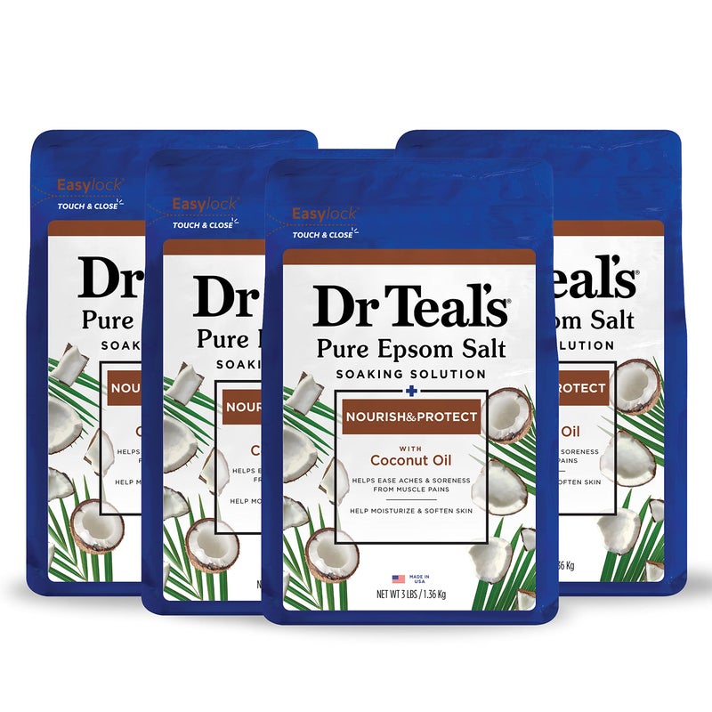 Dr Teal's Dr Teal's Epsom Salt Magnesium Soak, Nourish & Protect with Coconut Oil, 3 lbs (Pack of 4) 