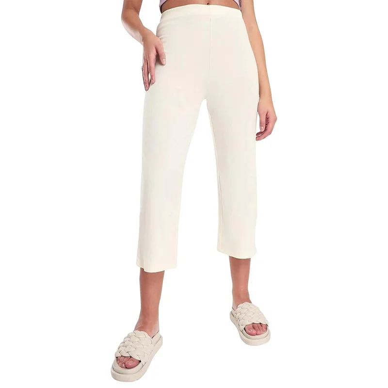 نوبيرو NOBERO Women's Off White Relaxed Fit Casual Pants