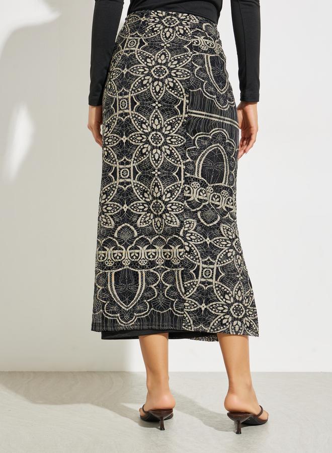 Styli Black Patterned Lace Midi Skirt - Image 4