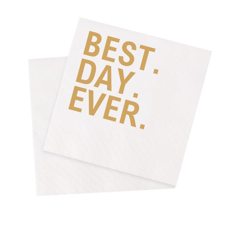 VOWFOO VOWFOO Best Day Ever Funny Quotes Cocktail Napkins for Birthday Wedding Receptions Anniversary Celebration Holiday Reunion Casual Social Family Gathering Party 100Pcs 4.5 x 4.5 2-ply (Best Day Ever)  - Image 1