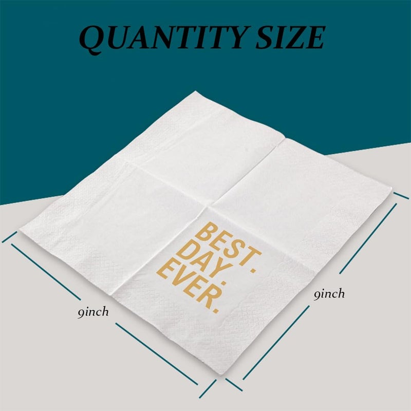 VOWFOO VOWFOO Best Day Ever Funny Quotes Cocktail Napkins for Birthday Wedding Receptions Anniversary Celebration Holiday Reunion Casual Social Family Gathering Party 100Pcs 4.5 x 4.5 2-ply (Best Day Ever)  - Image 3