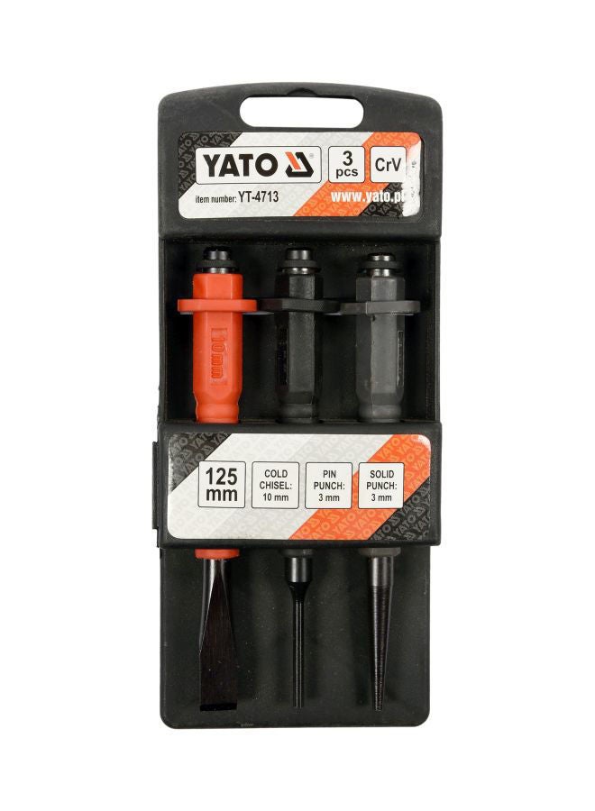 NIBEMINENT 3-Piece Mini Cold Chisel And Punch Set Black/Grey/Red 125x3, 125x10millimeter - Image 3