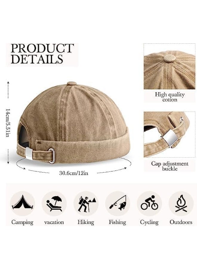 2 Pcs Brimless Hats for Men, Adjustable Docker Hat, Casual No Brim Hat, Visor Less Flip, Sailor Skullcap Leather Buckle Street Casual Docker Beanie Skull Caps, for Hiking, Skiing, Skating - Image 2