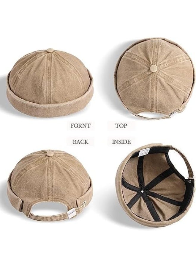 2 Pcs Brimless Hats for Men, Adjustable Docker Hat, Casual No Brim Hat, Visor Less Flip, Sailor Skullcap Leather Buckle Street Casual Docker Beanie Skull Caps, for Hiking, Skiing, Skating - Image 4