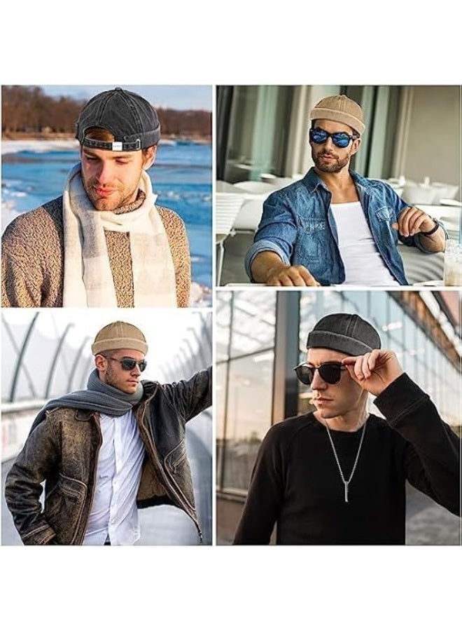 2 Pcs Brimless Hats for Men, Adjustable Docker Hat, Casual No Brim Hat, Visor Less Flip, Sailor Skullcap Leather Buckle Street Casual Docker Beanie Skull Caps, for Hiking, Skiing, Skating - Image 3