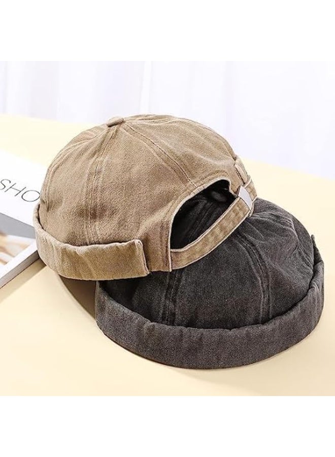 2 Pcs Brimless Hats for Men, Adjustable Docker Hat, Casual No Brim Hat, Visor Less Flip, Sailor Skullcap Leather Buckle Street Casual Docker Beanie Skull Caps, for Hiking, Skiing, Skating - Image 5