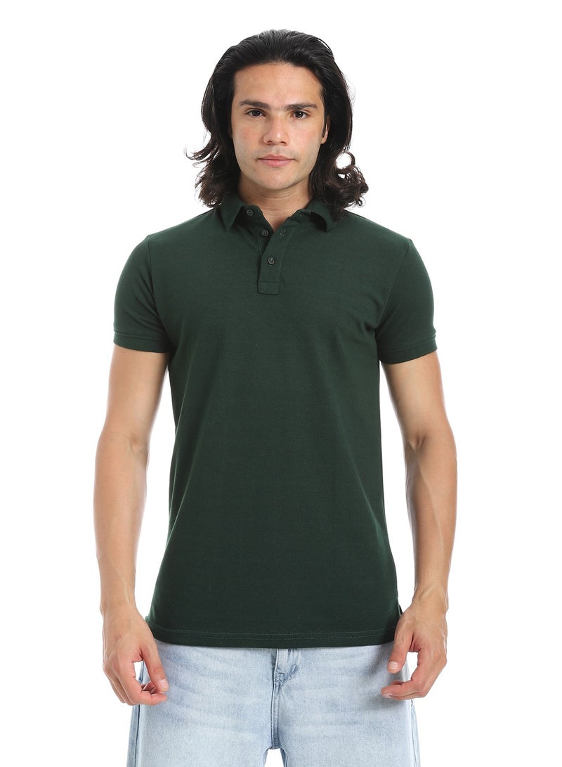 Andora Turn Down Collar Pique Polo Shirt_Dark Green - Image 1