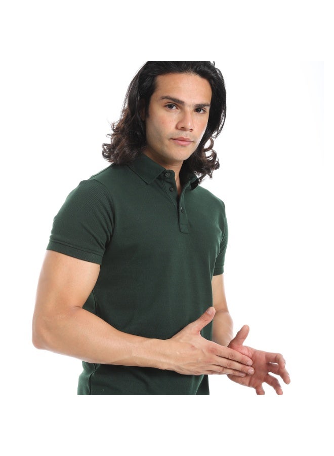 Andora Turn Down Collar Pique Polo Shirt_Dark Green - Image 3