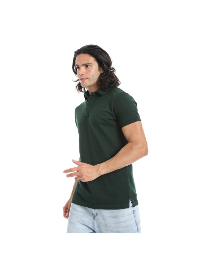 Andora Turn Down Collar Pique Polo Shirt_Dark Green - Image 4
