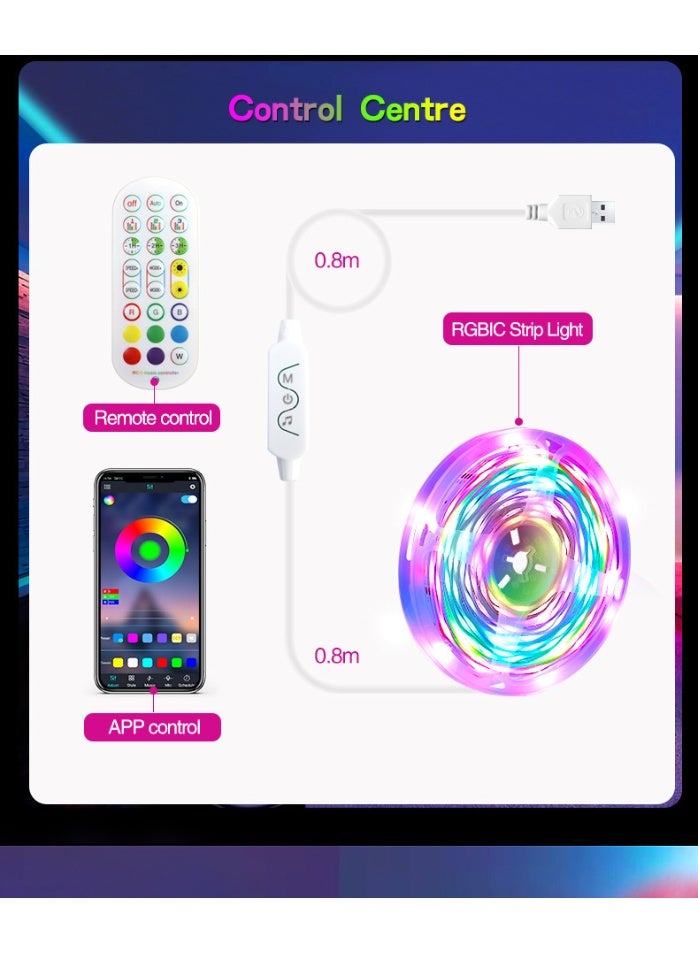 بيتينو أضواء شريط LED ، أضواء LED ذكية لغرفة النوم ، أضواء LED تعمل بتقنية Bluetooth APP ، ألوان متعددة DIY على سطر واحد ، مزامنة موسيقى إضاءة شريط LED متغيرة اللون ، ديكور المنزل - Image 4