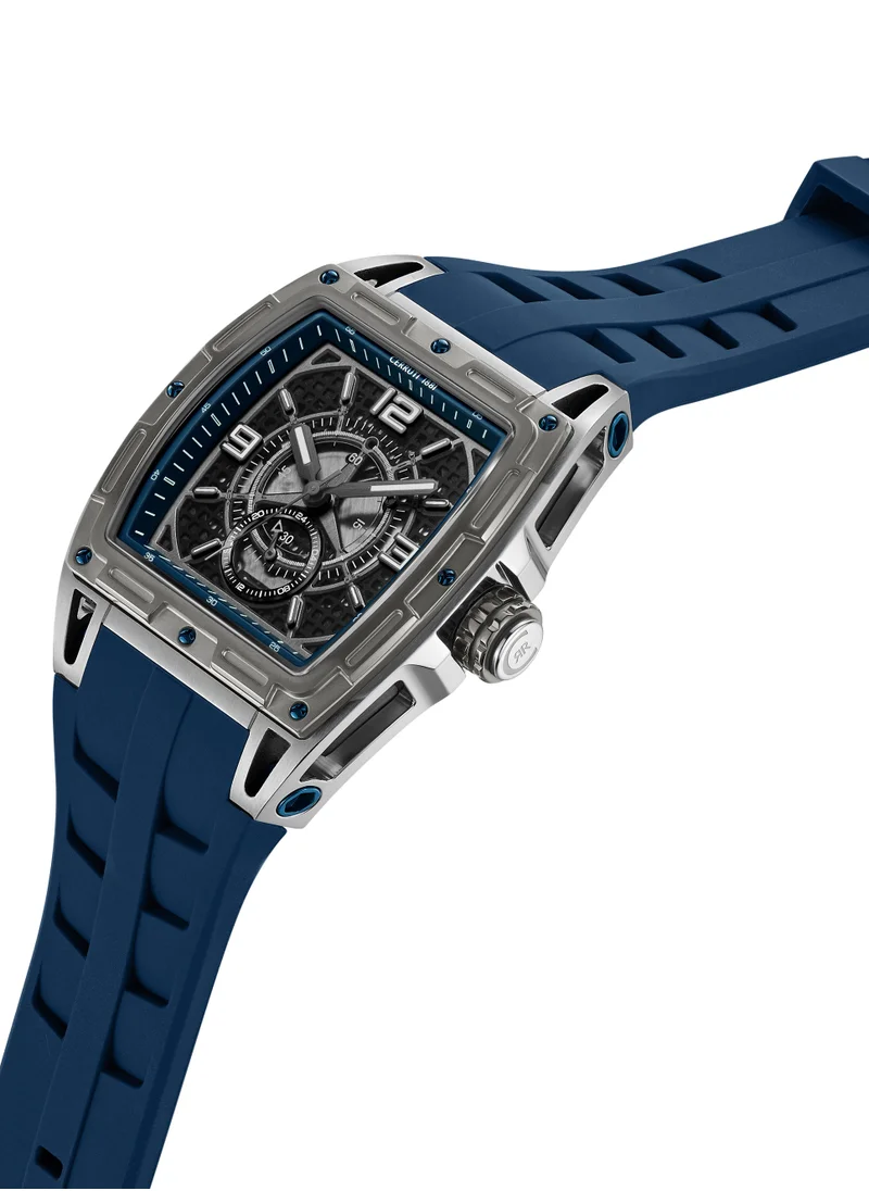 CERRUTI 1881 Cerruti 1881 Belluno Multifunction Watch for Men - Tonneau Case, Black Smoked Transparent Dial, Blue Silicon Strap
