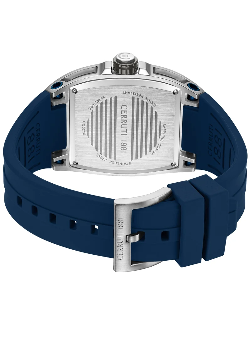 CERRUTI 1881 Men's Cerruti 1881 Belluno Multifunction Watch for Men - Tonneau Case, Black Smoked Transparent Dial, Blue Silicon Strap