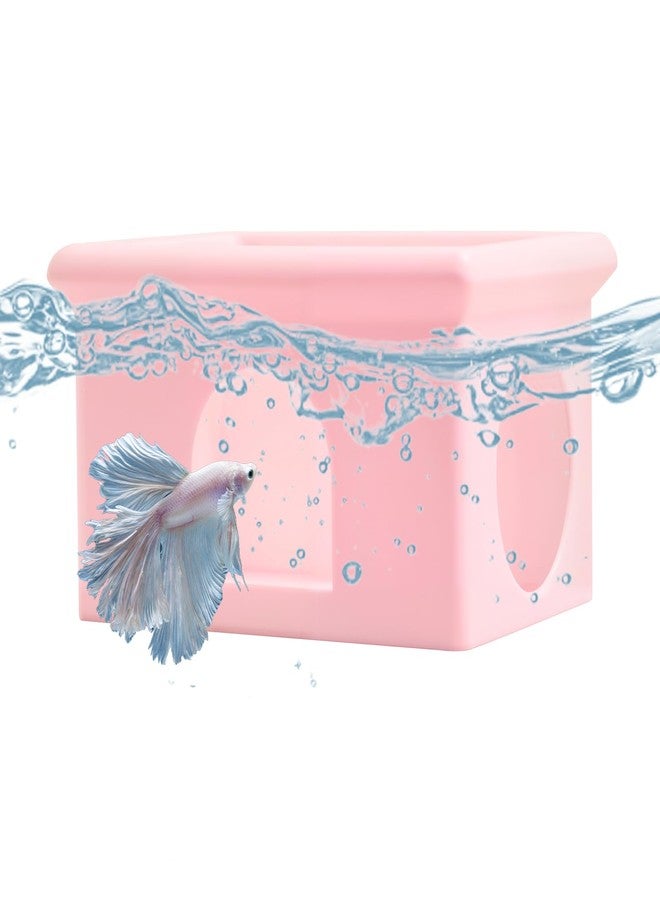 VOXGET Floating Betta Fish Hammock Cave House for Aquarium, 3D Printed Betta Shrimp Feeder & Hideout Cave Toys, Small Aquarium Feeding Ring Decor, Turtle Fish Tank Decorations Accessories -Pink - Image 1