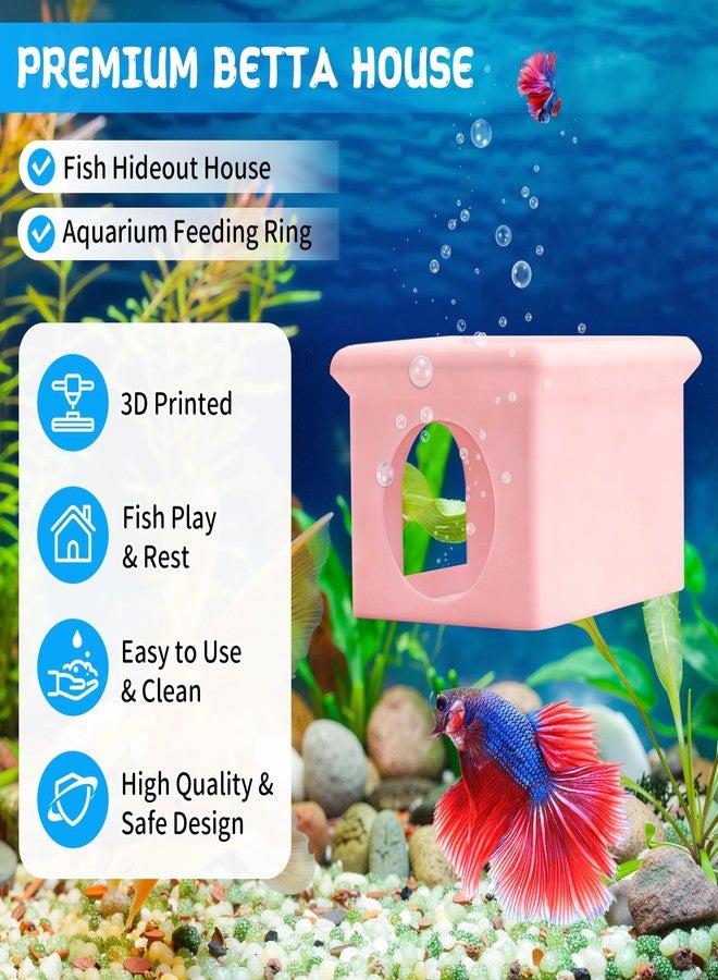 VOXGET Floating Betta Fish Hammock Cave House for Aquarium, 3D Printed Betta Shrimp Feeder & Hideout Cave Toys, Small Aquarium Feeding Ring Decor, Turtle Fish Tank Decorations Accessories -Pink - Image 2