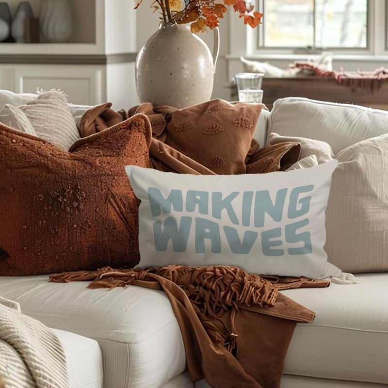 Wheatwin Blue Coastal Throw Pillow Cover 12x20, Blue Dorm Decor, Making Waves Coquette Decor for Girls Room Bedroom Sofa Couch - Image 2