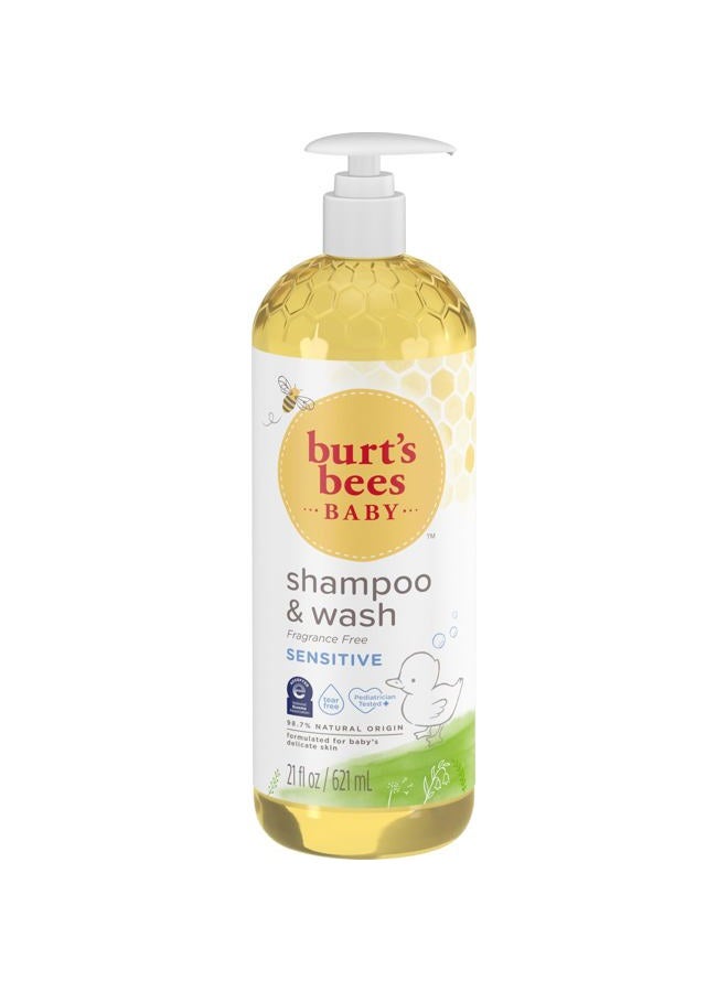 Burt's Bees Baby Sensitive Shampoo and Wash, Fragrance Free, Tear Free, Pediatrician Tested, 98.9% Natural Origin, 21 Fluid Ounces - Image 1