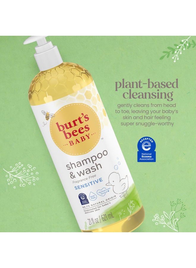 Burt's Bees Baby Sensitive Shampoo and Wash, Fragrance Free, Tear Free, Pediatrician Tested, 98.9% Natural Origin, 21 Fluid Ounces - Image 2